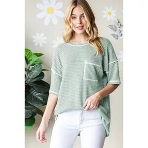 Sage Waffleknit work Pocket